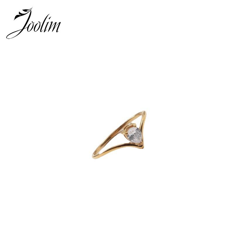 Joolim vrhunska zlatna obrada bez potamnjenja, nježno prstenje s cirkonom u obliku kapi vode, trendi za žene Veleprodaja nakita od nehrđajućeg čelika