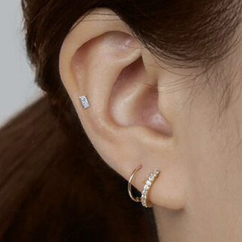 Δεξί Grand ASTM F136 Titanium Baguette CZ Labret Flat Back Stud Earring Helix Cartilage Tragus Lobe Ear Piercing