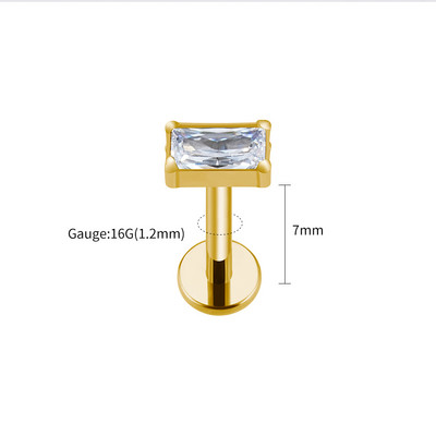 Right Grand ASTM F136 Titanium Baguette CZ Labret Flat Back Stud Naušnica Helix Hrskavica Tragus Lobe Piercing za uho
