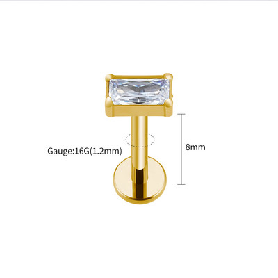 Right Grand ASTM F136 Titanium Baguette CZ Labret Flat Back Stud Naušnica Helix Hrskavica Tragus Lobe Piercing za uho