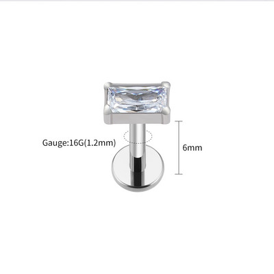Right Grand ASTM F136 Titanium Baguette CZ Labret Flat Back Stud Naušnica Helix Hrskavica Tragus Lobe Piercing za uho