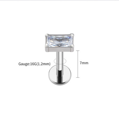 Right Grand ASTM F136 Titanium Baguette CZ Labret Flat Back Stud Naušnica Helix Hrskavica Tragus Lobe Piercing za uho
