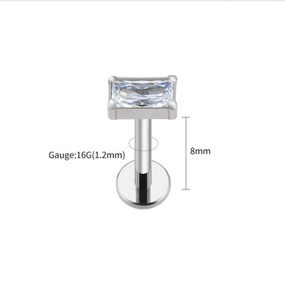 Right Grand ASTM F136 Titanium Baguette CZ Labret Flat Back Stud Naušnica Helix Hrskavica Tragus Lobe Piercing za uho