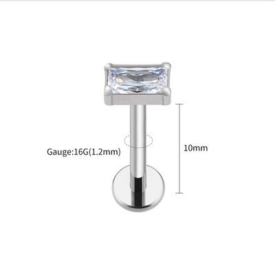 Right Grand ASTM F136 Titanium Baguette CZ Labret Flat Back Stud Naušnica Helix Hrskavica Tragus Lobe Piercing za uho