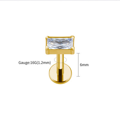 Right Grand ASTM F136 Titanium Baguette CZ Labret Flat Back Stud Naušnica Helix Hrskavica Tragus Lobe Piercing za uho