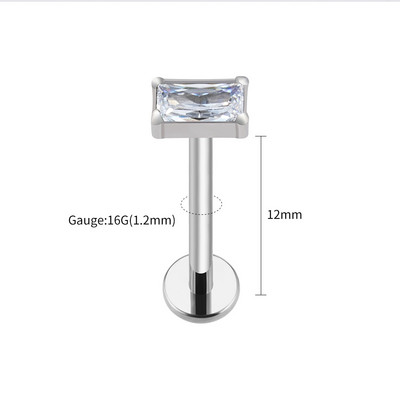 Right Grand ASTM F136 Titanium Baguette CZ Labret Flat Back Stud Naušnica Helix Hrskavica Tragus Lobe Piercing za uho