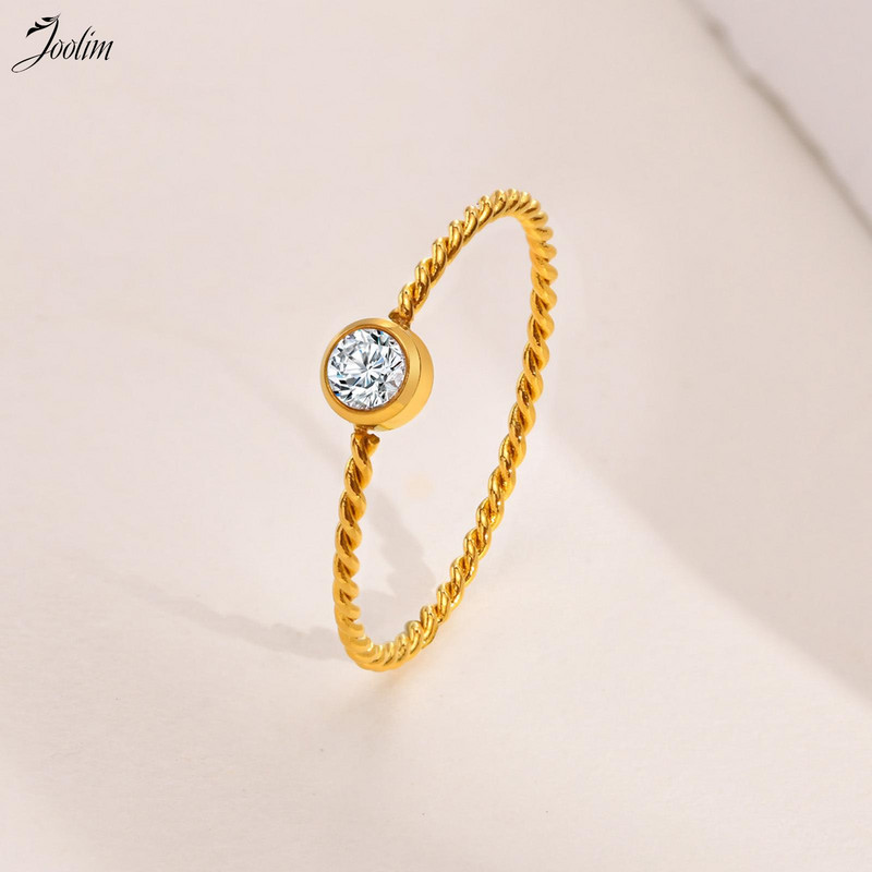 Joolim augstākās klases zelta apdare, aptraipīšana, brīva mode, vienkārša, smalka vērpšana, balti cirkona gredzeni, nerūsējošā tērauda rotaslietu vairumtirdzniecība