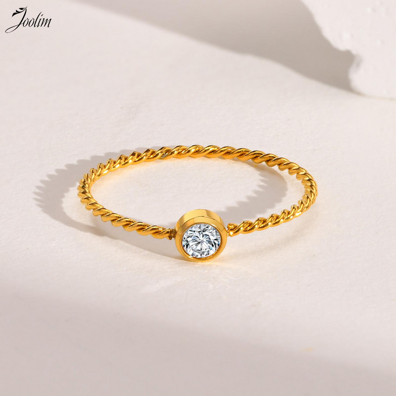 Joolim augstākās klases zelta apdare, aptraipīšana, brīva mode, vienkārša, smalka vērpšana, balti cirkona gredzeni, nerūsējošā tērauda rotaslietu vairumtirdzniecība