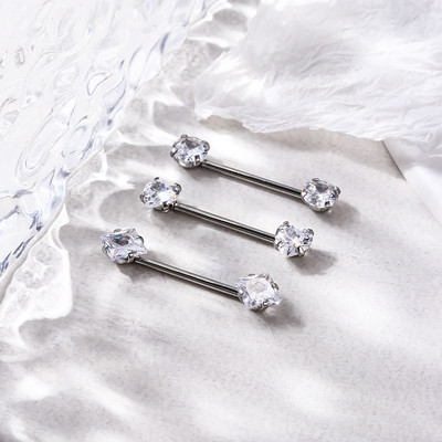 1 gab. Nerūsējošā tērauda CZ krūšu gredzeni sievietēm Sudraba zelta krāsas stienis apaļa sirds kvadrātveida krūšu pīrsings ķermeņa pīrsings rotaslietas