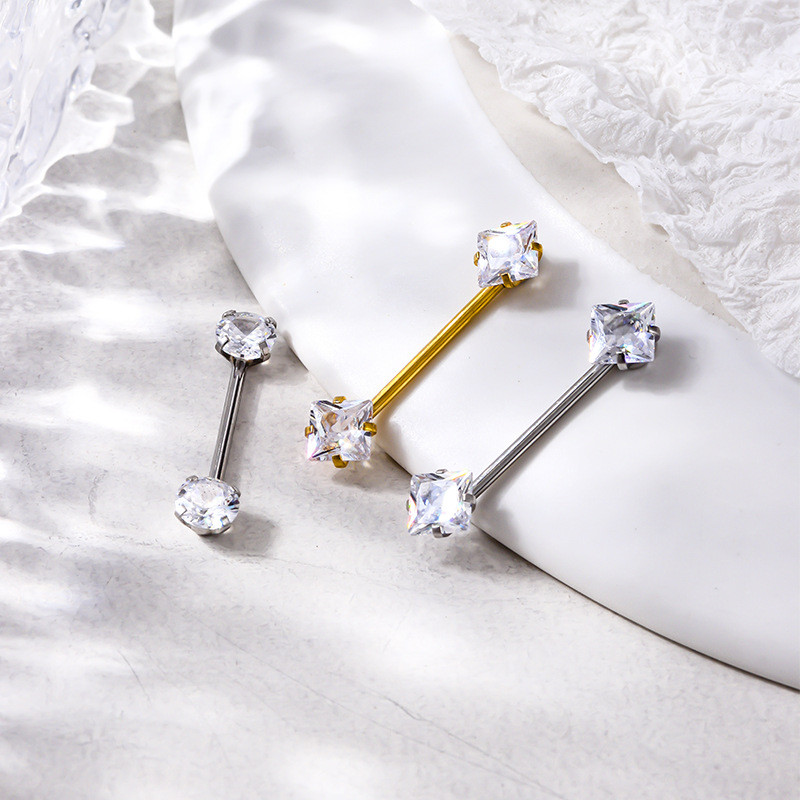 1 gab. Nerūsējošā tērauda CZ krūšu gredzeni sievietēm Sudraba zelta krāsas stienis apaļa sirds kvadrātveida krūšu pīrsings ķermeņa pīrsings rotaslietas