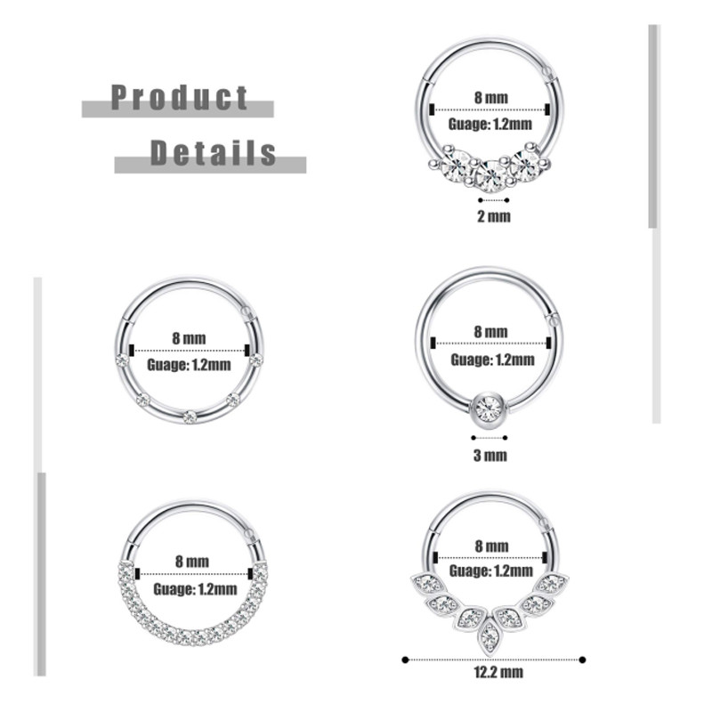 1Gb 16G deguna gredzens sievietēm Mēness Zvaigzne Zieds Galvaskauss Starpsienas Gredzeni Stīpiņa Deguna starpsienas Pīrsings Helix Skrimšļa Ausu Pīrsingi