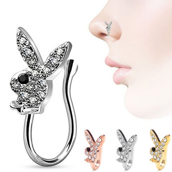 Fashion Crystal Creative Rabbit Fake Nose Piercing за жени Мъже Punk Pregrada Falso Nose Ring Falso Nariz Пиърсинг Бижута за тяло