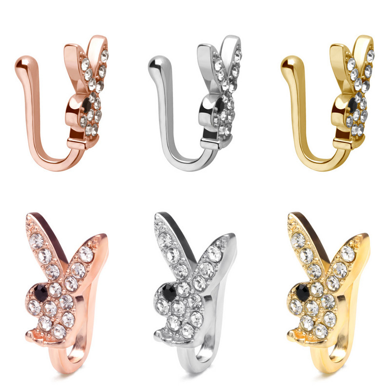 Modni Crystal Creative Rabbit Lažni piercing za nos za žene Muškarci Punk Septum Falso Nose Ring Falso Nariz piercing nakit za tijelo