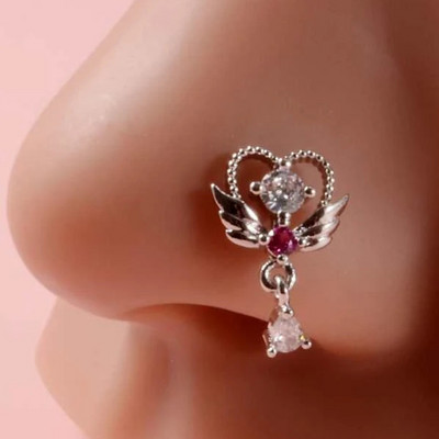 Arrow 20G Prsten za piercing u obliku slova L, crveno srce, igla za nozdrvu, piercing za pregradu NezHalloween Nariz Obruč za nos