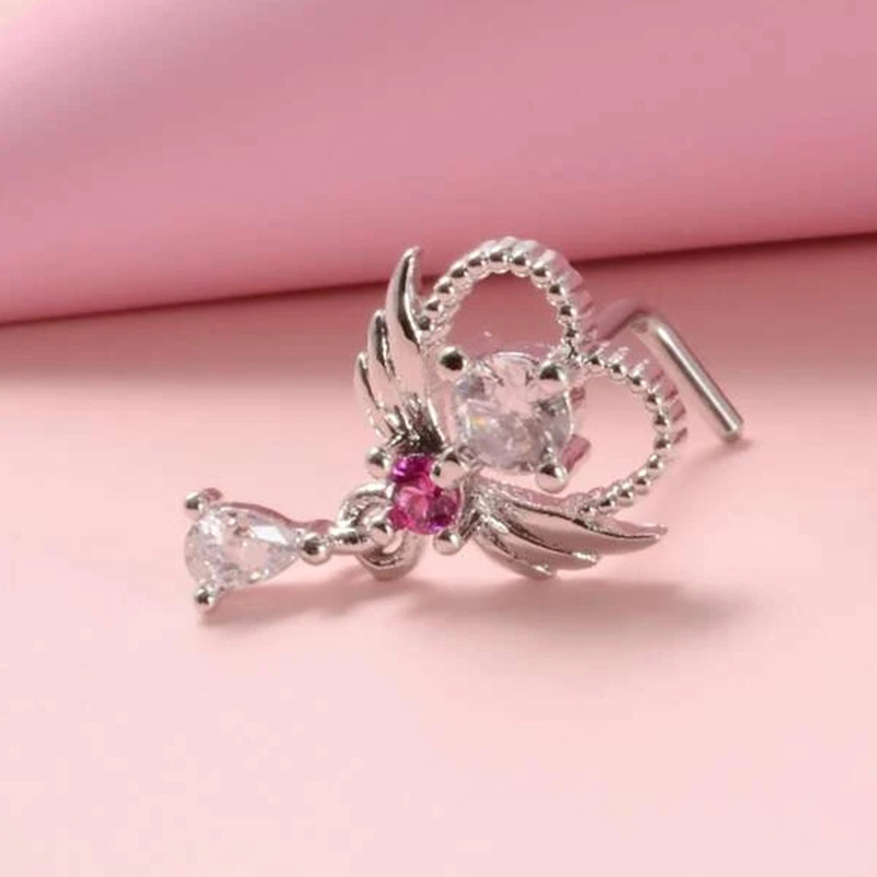 Arrow 20G Prsten za piercing u obliku slova L, crveno srce, igla za nozdrvu, piercing za pregradu NezHalloween Nariz Obruč za nos