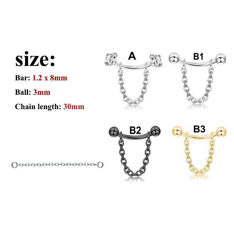16G lančić Zakrivljeni uteg za obrve Prsten Rook Daith Naušnice Hrskavica Tragus Kirurški čelik Cirkon Body Piercing Nakit Veleprodaja