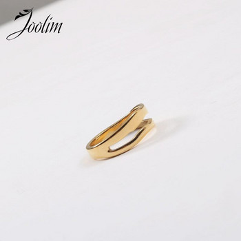 Joolim High End Gold Finish Artistic Irregular Fake Double Layer Cuff Rings Trend For Women Κοσμήματα από ανοξείδωτο χάλυβα Χονδρική