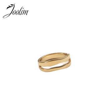 Joolim High End Gold Finish Artistic Irregular Fake Double Layer Cuff Rings Trend For Women Κοσμήματα από ανοξείδωτο χάλυβα Χονδρική