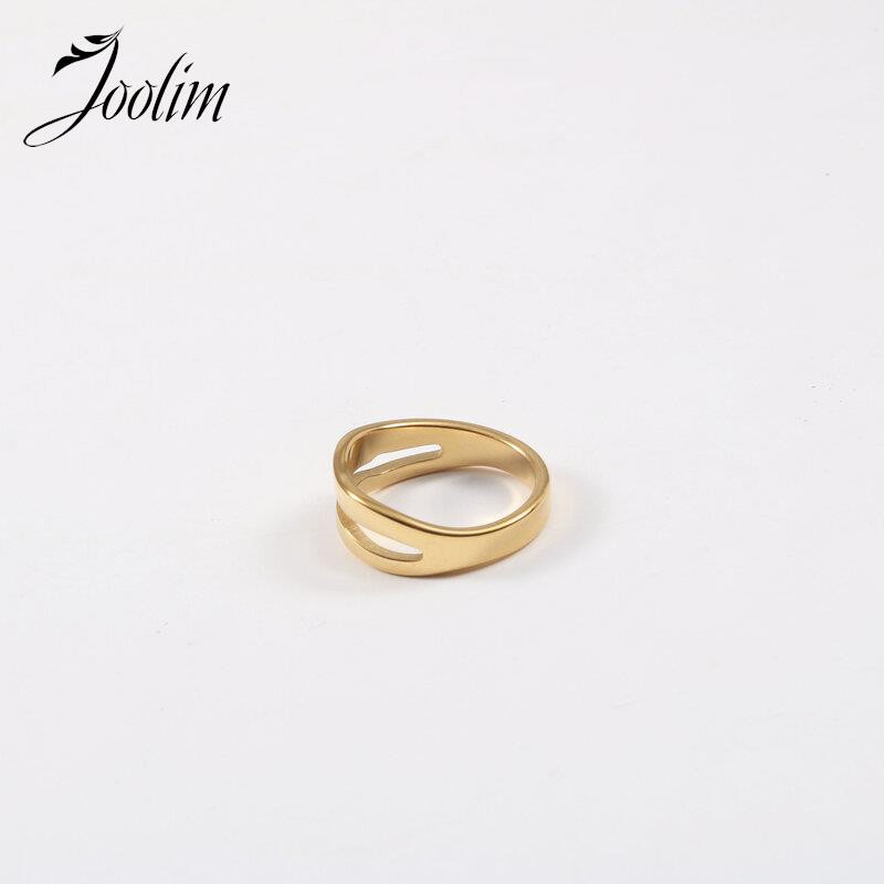 Joolim augstākās klases zelta apdare mākslinieciski neregulāri viltoti divslāņu aproču gredzeni, tendence sievietēm, nerūsējošā tērauda juvelierizstrādājumu vairumtirdzniecība