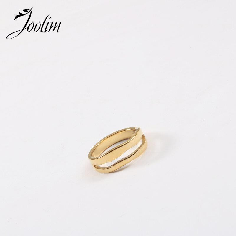 Joolim augstākās klases zelta apdare mākslinieciski neregulāri viltoti divslāņu aproču gredzeni, tendence sievietēm, nerūsējošā tērauda juvelierizstrādājumu vairumtirdzniecība