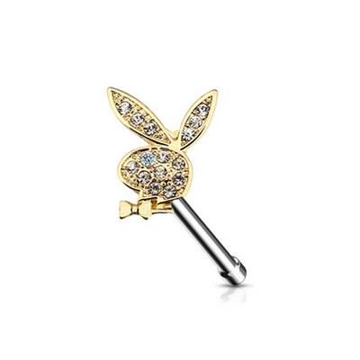 Cute Bunny Ring Nose Pīrsings Stud Bunny Deguns Pīrsings Kristāla Trusis Rotaslietas Trusis Karikatūra Narisa Pīrsings Stud Īsts pīrsings