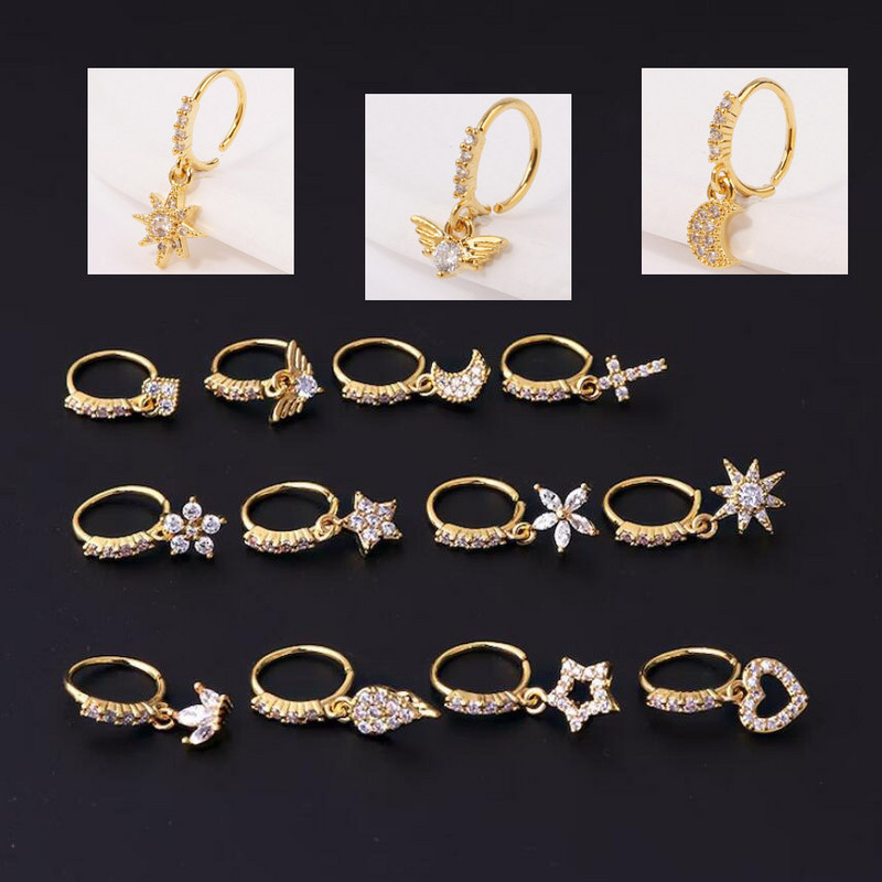 Mali prstenovi za nos od kirurškog čelika, srce, zvijezda, mjesec, sunce, cirkon, 20 g nakit za piercing za žene, muškarce, poklon