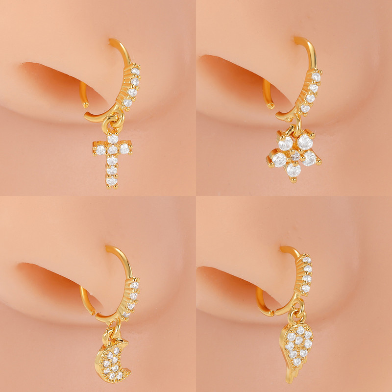 Mali prstenovi za nos od kirurškog čelika, srce, zvijezda, mjesec, sunce, cirkon, 20 g nakit za piercing za žene, muškarce, poklon