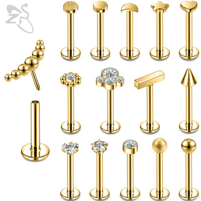 ZS 6-15 kom/lot Plug-in Style 316L nehrđajući čelik Piercing za usne Labret CZ Crystal Threadless Helix Conch Monroe piercing 6-12 MM