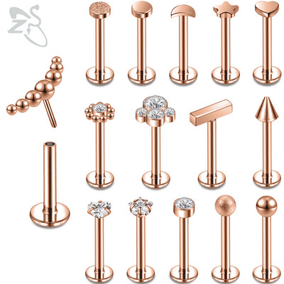 ZS 6-15 kom/lot Plug-in Style 316L nehrđajući čelik Piercing za usne Labret CZ Crystal Threadless Helix Conch Monroe piercing 6-12 MM