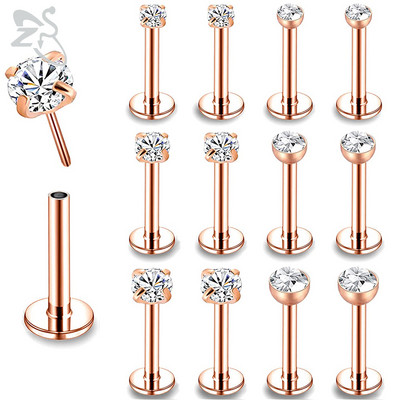 ZS 6-15 kom/lot Plug-in Style 316L nehrđajući čelik Piercing za usne Labret CZ Crystal Threadless Helix Conch Monroe piercing 6-12 MM