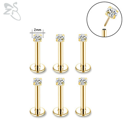 ZS 6-15 kom/lot Plug-in Style 316L nehrđajući čelik Piercing za usne Labret CZ Crystal Threadless Helix Conch Monroe piercing 6-12 MM