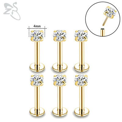 ZS 6-15 kom/lot Plug-in Style 316L nehrđajući čelik Piercing za usne Labret CZ Crystal Threadless Helix Conch Monroe piercing 6-12 MM