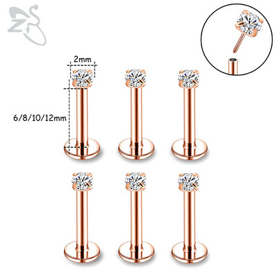 ZS 6-15 kom/lot Plug-in Style 316L nehrđajući čelik Piercing za usne Labret CZ Crystal Threadless Helix Conch Monroe piercing 6-12 MM