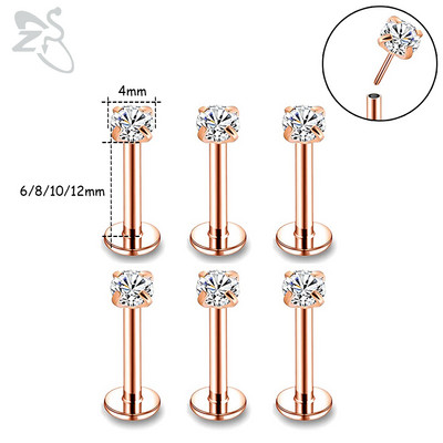 ZS 6-15 kom/lot Plug-in Style 316L nehrđajući čelik Piercing za usne Labret CZ Crystal Threadless Helix Conch Monroe piercing 6-12 MM