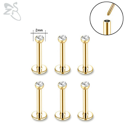 ZS 6-15 kom/lot Plug-in Style 316L nehrđajući čelik Piercing za usne Labret CZ Crystal Threadless Helix Conch Monroe piercing 6-12 MM
