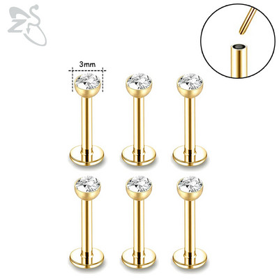 ZS 6-15 kom/lot Plug-in Style 316L nehrđajući čelik Piercing za usne Labret CZ Crystal Threadless Helix Conch Monroe piercing 6-12 MM