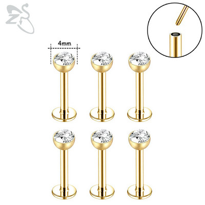 ZS 6-15 kom/lot Plug-in Style 316L nehrđajući čelik Piercing za usne Labret CZ Crystal Threadless Helix Conch Monroe piercing 6-12 MM