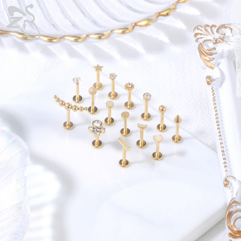 ZS 6-15 kom/lot Plug-in Style 316L nehrđajući čelik Piercing za usne Labret CZ Crystal Threadless Helix Conch Monroe piercing 6-12 MM