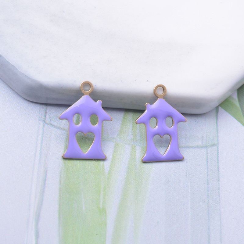 30 komada bakrenih obostrano emajliranih čarolija za ljubavnu kuću Ljubičasti emajl Mali privjesak DIY Ogrlica, narukvica Dodaci Veleprodaja