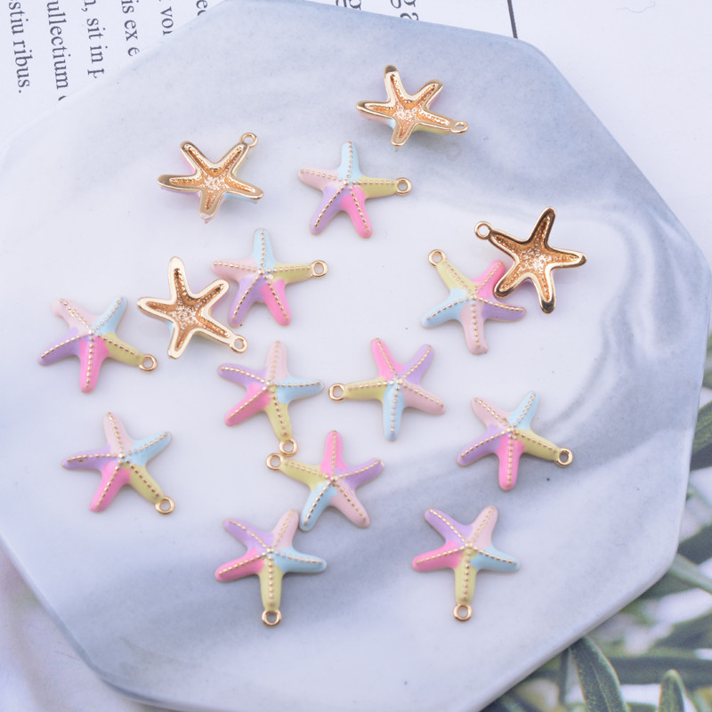 6 komada 13*14 mm šareni bakreni emajl Morske zvijezde privjesci visoke kvalitete zlatne boje životinjski privjesak za ogrlicu s naušnicama za djevojčice