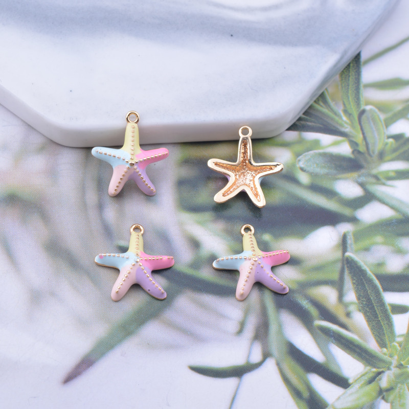 6 komada 13*14 mm šareni bakreni emajl Morske zvijezde privjesci visoke kvalitete zlatne boje životinjski privjesak za ogrlicu s naušnicama za djevojčice
