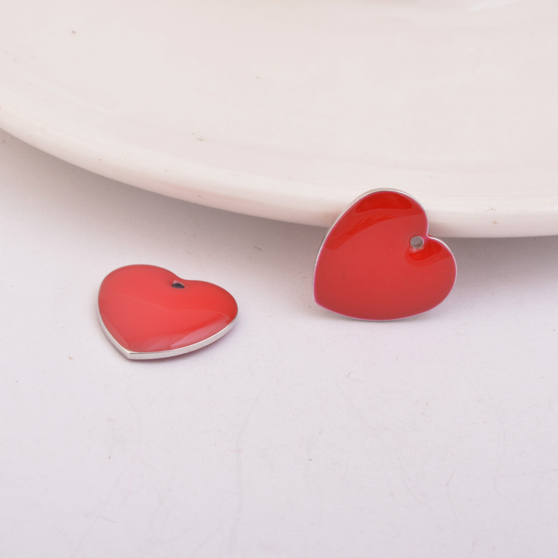 30gab 10*16mm emaljēti vizuļi sirdis piekariņi varš Divpusēji atspoles Sudraba krāsas sirds kulons Nesatur niķeli un Svinu