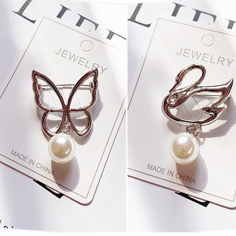 Srebrna boja za sprječavanje provirivanja, biserni broševi za žene, modni slatki cvijet, leptir, ovratnik za grudi, nakit na veliko