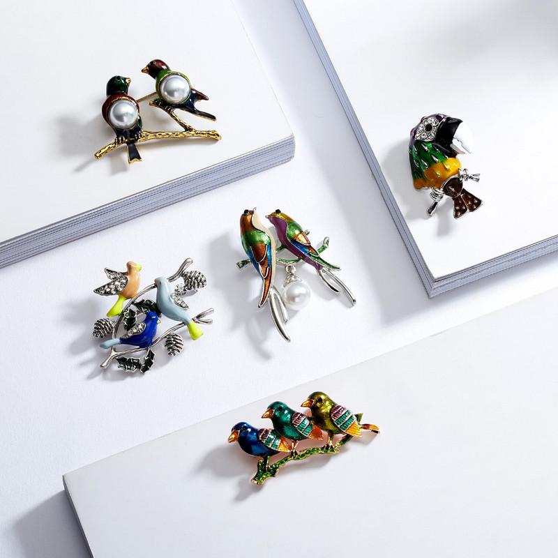 Rinhoo Novi broševi od emajla Šarmantna šarena igla u obliku ptice u obliku životinje za žene, dječji šal, odijelo, igle za revere, privjesak, nakit