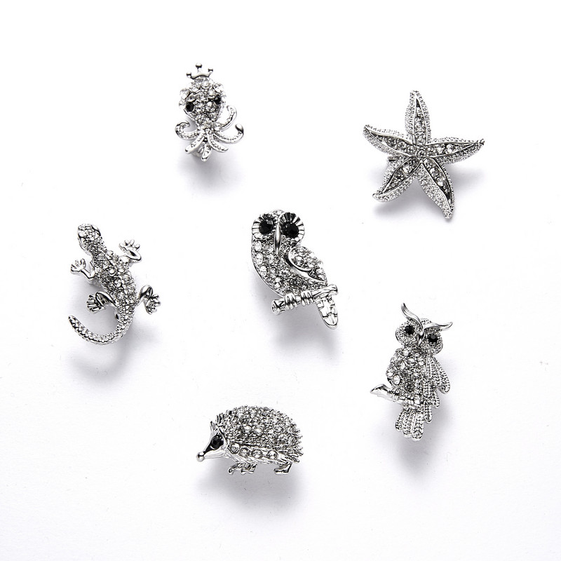 Rinhoo retro kristalno srebrni broševi sa životinjama za žene romantično vjenčanje s vještačkim kamenčićima za zabavu sova morska zvijezda jež broš igla