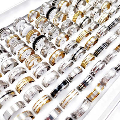 100 τμχ/Παρτίδα Δαχτυλίδια από ανοξείδωτο ατσάλι για άνδρες και γυναίκες Μικτό δαχτυλίδι γούρι μόδας κοσμήματα αξεσουάρ δώρο για πάρτι