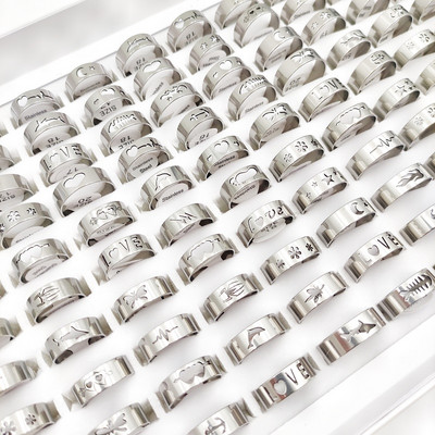 100 τμχ/Παρτίδα Δαχτυλίδια από ανοξείδωτο ατσάλι για άνδρες και γυναίκες Μικτό δαχτυλίδι γούρι μόδας κοσμήματα αξεσουάρ δώρο για πάρτι