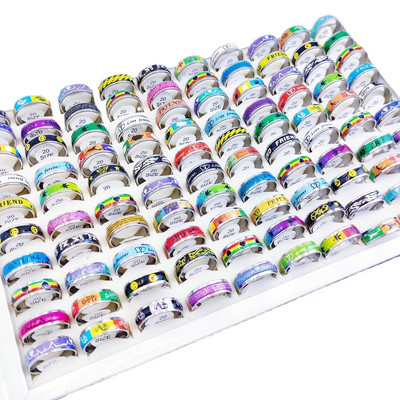 100 τμχ/Παρτίδα Δαχτυλίδια από ανοξείδωτο ατσάλι για άνδρες και γυναίκες Μικτό δαχτυλίδι γούρι μόδας κοσμήματα αξεσουάρ δώρο για πάρτι