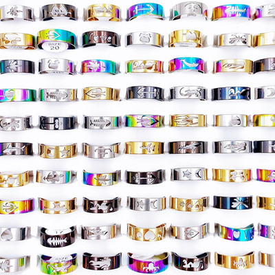 100 τμχ/Παρτίδα Δαχτυλίδια από ανοξείδωτο ατσάλι για άνδρες και γυναίκες Μικτό δαχτυλίδι γούρι μόδας κοσμήματα αξεσουάρ δώρο για πάρτι