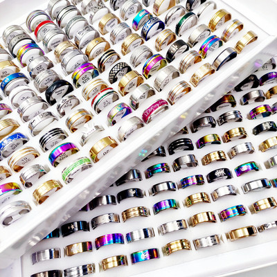 100 τμχ/Παρτίδα Δαχτυλίδια από ανοξείδωτο ατσάλι για άνδρες και γυναίκες Μικτό δαχτυλίδι γούρι μόδας κοσμήματα αξεσουάρ δώρο για πάρτι